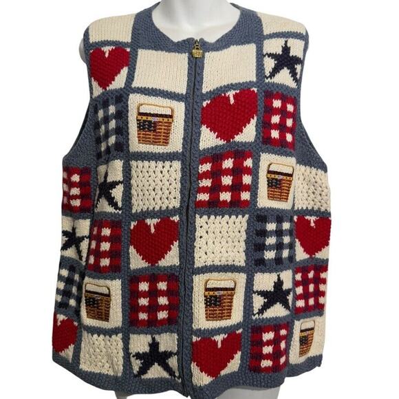 Knitting Needles Hand Knit Longaberger Embroidered Vintage Sweater Vest sz XL - Picture 1 of 16